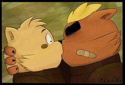 brown_fur buchi chubby fanart furry gay kissing majstervis mekko_rarekko slightly_chubby taishou