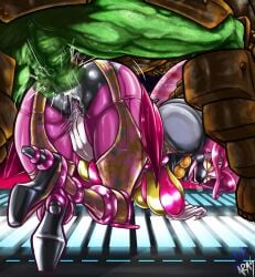 action_lines anal anal_sex anthro backsack blue-moonarms fingers_in_pussy high_heels masturbation poisandra power_rangers power_rangers_dino_charge pussy_juice sentai sledge_(power_rangers_dino_charge) villainess zyuden_sentai_kyoryuger