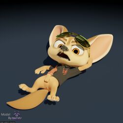 1:1 3_toes 3d_(artwork) 4_fingers angry animal_genitalia anthro balls big_ears black_nose blender_(artwork) brown_eyes canid canine canine_genitalia claws clothed clothing digital_media_(artwork) disney english_text erection eyewear fangs feet fennec_fox fingers finnick finnick_(zootopia) fox genitals hi_res looking_at_viewer lying male mammal on_back open_mouth pantsless partially_clothed pawpads paws penis rockyrcoon shirt simple_background solo sunglasses tail tan_body teeth text toes topwear true_fox watermark zootopia