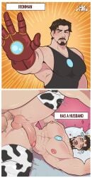 abs all_draw anal anal_sex bara big_pecs closed_eyes english_text erect_nipples gay iron_man iron_man_(series) lactation large_pectorals male male_focus male_lactation male_only marvel marvel_comics muscular muscular_male nipples pecs pectorals penetration penis_in_ass sex sidepec spread_legs tank_top tony_stark yaoi