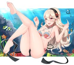 1girls absurd_res barefoot bikini blonde_hair corrin_(female)_(summer)_(fire_emblem) corrin_(fire_emblem) corrin_(fire_emblem)_(female) feet female female_only fire_emblem fire_emblem_cipher fire_emblem_fates hair highres long_hair manakete nintendo red_eyes sarukaiwolf shell_bikini solo video_games