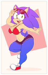 bra breasts cocomaniadx rule_63 shorts sonic_the_hedgehog sonique_the_hedgehog summer thick_thighs thong