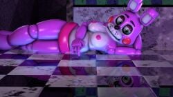 3d 4k breasts bunny bunny_ears bunny_girl disboi215 five_nights_at_freddy's five_nights_at_freddy's:_sister_location five_nights_at_freddy's_2 fnaf green_eyes highres laying_on_floor legs_crossed looking_at_ground pink_body pink_nipples pink_panties pink_shorts reflective_floor sfm shiny_skin solo solo_female source_filmmaker topless_female toy_bonnet_(fnaf) toy_bonnie_(fnaf) white_body