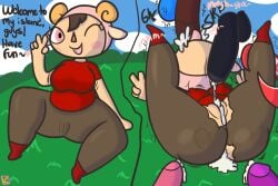 animal_crossing chubby_female clothed clothed_sex cum cum_in_ass cum_in_mouth cum_in_pussy cum_inside cum_string disembodied_penis erect_nipples erect_nipples_under_clothes human instant_loss_2koma klutzatdusk looking_at_viewer nipple_bulge orgy peace_sign public public_sex questionable_consent ripped_clothing spank_marks spanking spread_legs spreading tight_clothing villager_(animal_crossing) wink winking_at_viewer
