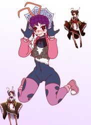 1girls antennae arachnid arthropod axlvegeta bottomless clothing curvaceous curvy curvy_figure cute entoma_vasilissa_zeta female female_only legwear mask mole_under_eye mostly_nude overlord_(maruyama) petite purple_hair pussy red_eyes redesign reference_image ripped_stockings solo solo_female spider spider_girl stockings tagme thick_thighs