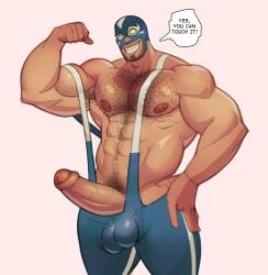abs armpit_hair bara biceps big_bulge big_penis boner bulge clothing english_text erection hairy_chest latino luchador luchador_mask male male_nipples male_only male_pubic_hair mask masked masked_male muscular_male nipples pecs penis skayous solo solo_male text tight_clothing wrestler