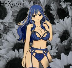 blue_hair blue_lingerie blush cleavage fairy_tail hfxpins juvia_lockser