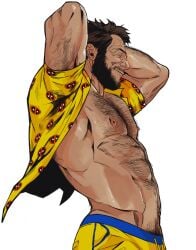 abs bara beard biceps bonjourdraws clothing daddy dilf hairy_chest logan_(x-men) male male_nipples male_only male_pubic_hair manly marvel marvel_comics mature_male muscular_male nipples pecs wolverine_(x-men) x-men