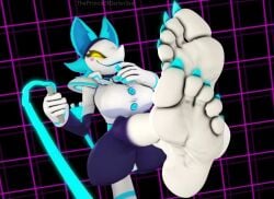 3d barefoot big_breasts big_thighs blue_body blue_toenails boobs deltarune dialogue dominant_female feet feral flip_flops foot_fetish foot_focus fur furry happy happy_female pixiv rope smile soles tasque_manager_(deltarune) thighs tights toenails white_body white_soles yellow_eyes