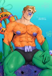 butyrum_bimbo mermaid_man muscular_male no_visible_genitalia solo_male spongebob_squarepants text underwater