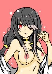 1girls 2d 2d_(artwork) black_hair collar heterochromia long_hair naked naked_female pink_nipples pointy_chin red_eyes solo solo_female tokisaki_kurumi