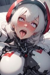 ahe_gao ahegao_face ai_generated digital_art drool drooling eyes_rolling_back face_focus hat pink_eyes poncedart robot robot_girl robot_humanoid short_hair tongue_out white_hair