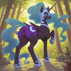 1girls ai_generated animal_genitalia animal_pussy anus blue_eyes blue_hair dark_persona equid equine equine_genitalia equine_pussy female feral friendship_is_magic hasbro horse looking_at_viewer looking_back my_little_pony nightmare_moon_(mlp) pony princess_luna_(mlp) pussy quadruped solo