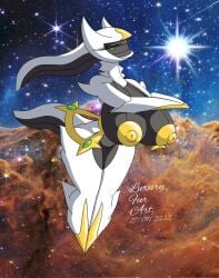 2022 arceus digital_media_(artwork) female female_only galaxy goddess luxury_furart naked nintendo non-human_areolae nude nude_female pokemon pokemon_(species) space tagme tail