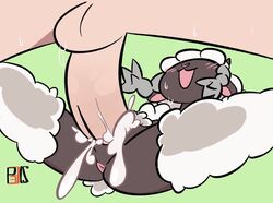 1boy 1girls 2019 black_fur cum cum_in_pussy cum_inside duo female fur furry human interspecies nintendo p33ls penis pokemon pokemon_(species) pokemon_ss sex sheep simple_background smile watermark wooloo