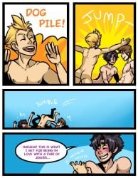 3boys bed bobby_drake broken_source comic comic_page commission commissioner_oc completely_nude darkchibishadow english_text final_fantasy_viii gay iceman marvel marvel_comics muscular_male nexus_(schizoid) nipples polyamory self_insert speech_bubble threesome x-men yaoi zell_dincht