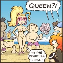 beach blonde_hair breasts edit female jock_(nerd_and_jock) nerd_(nerd_and_jock) nerd_and_jock_(webcomic) nipples nude ponytail public_nudity pussy queen_(nerd_and_jock) tiger_(nerd_and_jock)
