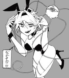 3rdeye_suki big_breasts black_and_white bunnysuit monochrome satori_komeiji third_eye touhou