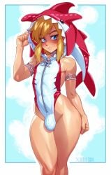 1boy aegis1124 blonde_hair blue_hair breath_of_the_wild bulge feminine link link_(breath_of_the_wild) male male_focus sidon sidon_(zelda) skinny the_legend_of_zelda