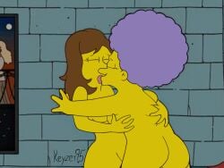 20th_century_fox 20th_century_studios 2girls afro ass back bbw big_ass brown_hair butt chubby chubby_female edit female female/female female_only hair_down holding_back keyzer95 kiss kissing lesbian lesbian_kiss naked naked_female patty_bouvier purple_hair screencap screenshot screenshot_edit the_simpsons thick_ass weight_difference yellow_skin yuri