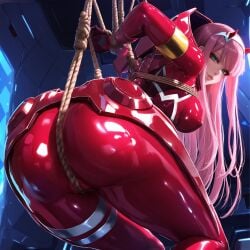 ai_generated bodysuit bondage bondage breasts darling_in_the_franxx female klausherbert pink_hair seductive_look shibari_over_clothes zero_two_(darling_in_the_franxx)