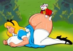alice_(disney) alice_in_wonderland alice_in_wonderland_(1951_film) alice_liddell giant_breasts giant_panda large_ass larger_female question_mark small_dom_big_sub smaller_male strained_expression white_rabbit_(disney) white_rabbit_(wonderland)