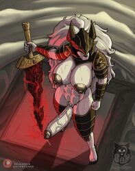 4_toes 5_fingers abs anthro armor athletic athletic_anthro athletic_gynomorph athletic_intersex big_breasts big_penis black_nose bodily_fluids breasts canid canine canis elden_ring erection feet fingers fromsoftware fur genitals gynomorph hair headgear helmet hi_res hindpaw humanoid_hands intersex maliketh_(elden_ring) maliketh_the_black_blade mammal melee_weapon mostly_nude mostly_nude_anthro mostly_nude_gynomorph mostly_nude_intersex mtg_crossgender mti_crossgender nipples nude_anthro nude_gynomorph nude_intersex paws penis rule_63 sevsartcave solo sweat sword toes weapon white_body white_fur white_hair wolf