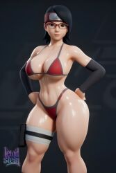 1girls 2026 3d 3d_model adult aged_up ai_assisted ai_generated armwear athletic_female big_breasts bikini black_armwear black_eyes black_hair boruto:_naruto_next_generations breasts bukkake detailed eyewear female female_only fit fit_female forehead_protector glasses hands_on_hips headband headwear high_quality high_resolution highres hourglass_figure konohagakure_symbol large_breasts leg_strap lewdstein light-skinned_female light_skin looking_a looking_at_viewer micro_bikini pout red-framed_eyewear sarada_uchiha short_hair solo standing straps string_bikini sweat teenager thick_thighs thigh_strap toned toned_female uchiha uchiha_sarada voluptuous wet wide_hips