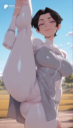 1girl 1girls absurd_res absurdres ai_generated anissa ass big_ass big_breasts black_hair blue_eyes blue_sky blurred_background blurry_background breasts cameltoe cartoon cartoony closed_mouth day depth_of_field female female_focus hand_on_own_leg heart heart-shaped_pupils hi_res high_quality high_resolution highres invincible kneepits large_ass large_breasts leg_lift leg_up lips long_sleeves looking_at_viewer odexai outdoors pants short_hair sky small_waist smile solo solo_focus split standing standing_on_one_leg standing_split straight symbol-shaped_pupils thick_thighs thighs thin_waist white_pants wide_hips window
