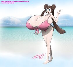 1girls alternate_version_available bikini djthepokemen female huge_breasts hyper hyper_breasts long_hair looking_at_viewer pink_bikini pokemon solo_female tagme
