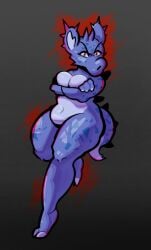 2d angry_eyes anthro belly big_ass big_breasts big_thighs birdo crossed_arms f-man_(artist) female horns leaning looking_at_viewer mario_(series) naked nintendo oc original_character purple_body purple_horn purple_tail red_eyes reptile reptile_humanoid spikes tagme thick_thighs
