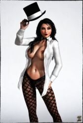 1girls 2014 3d big_breasts black_hair breasts dc dc_comics exgemini female fishnets justice_league nipples solo zatanna