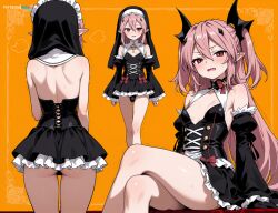 ai_generated anime_girl back_view black_gloves cute cute_girl female floral_pattern futanari futaplus hair_between_eyes half_naked hentai lace large_breast legs_crossed long_hair mini_skirt mischievous multiple_views nipples open_mouth owari_no_seraph petite petite_body petite_breasts petite_female pink_hair pointy_ears red_eyes sfw sheer sitting skinny_thighs solo solo_female teen teen_girl teenage_girl thigh-high uncensored vampire wavy_mouth young_adult