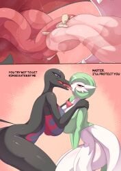 absurd_res anthro ass big_breasts biped bisexual black_body breast_squish breasts breasts_frottage dialogue female female/female french_kissing furry furry_female gardevoir generation_3_pokemon generation_7_pokemon giant_female giantess green_hair group hair hi_res human human_on_anthro imminent_vore interspecies kissing larger_female macro macro_anthro macro_female macrophilia male male/female mammal micro multicolored_body nintendo nude pokemon pokemon_(species) salazzle scalie scalie_female size_difference smaller_male son2j squish text tongue tongue_out trio website