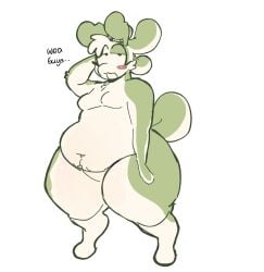 ali_(lopsalien) alien alien_humanoid antennae anthro big_ big_ass big_butt black_fur blush cream_fur curvy curvy_body curvy_figure curvy_male dialogue digital_media_(artwork) english_text femboy green_fur looking_at_viewer lopsalien oc original_character smile solo