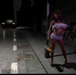 1girls 2012 3d bag bare_shoulders big_breasts bimbo bracelet brown_eyes brown_hair busty car cleavage cottonkidd curvy detailed_background english_text eyelashes eyeshadow female female_only front_view g-string gun hair_over_one_eye holding_object hourglass_figure human lipstick makeup microskirt midriff night nina_pequena open_toe_shoes outdoor outside pose posing shadow shiny shiny_skin short_skirt skirt solo spread_legs spreading standing tan tan_skin tanline tanlines text thong underboob voluptuous weapon whale_tail wide_hips