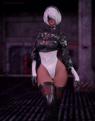 1girls 3d 3dx851 breasts female female_only nier nier:_automata solo soul_calibur thick_thighs thighhighs yorha_2b