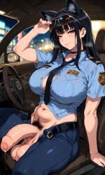 1futa ai_generated animal_ears big_breasts big_penis black_hair blue_eyes car clothed cop dog_ears dog_girl foreskin futanari intersex necktie police police_uniform pubes pubic_hair smug sunglasses uncut unikornio