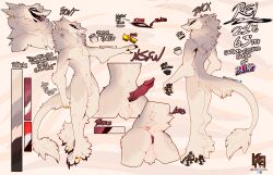 absurd_res anatomically_correct anatomically_correct_genitalia anthro ass ear_piercing fluffy fur genitals hi_res krackersgallery long_tail male maned markings model_sheet nude open_mouth pawpads paws penis piercing red_eyes rei_(krackersgallery) ring sergal smile solo tail tan_body tan_fur white_chest