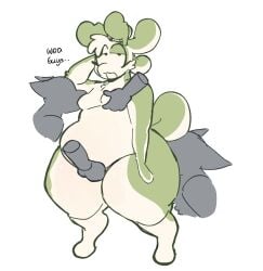 ali_(lopsalien) alien alien_humanoid antennae anthro big_ big_ass big_butt black_fur blush cream_fur curvy curvy_body curvy_figure curvy_male dialogue digital_media_(artwork) duo duo_focus english_text femboy green_fur groping groping_breasts looking_at_viewer lopsalien male male/male null_bulge oc original_character smile sniffing_armpit sniffing_butt