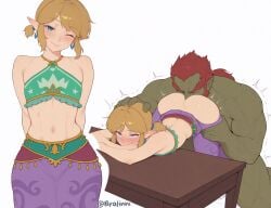 1femboy 2boys ai_assisted ai_generated bent_over big_ass big_butt biting blush bratinni butt colored_skin crossdressing earrings elf face_in_ass femboy ganondorf gerudo grabbing green_skin head_grab jewelry kneeling link multiple_views muscular muscular_male otoko_no_ko rimjob rolling_eyes round_ass simple_background size_difference the_legend_of_zelda thick_thighs wink yaoi
