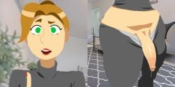 big_cock big_penis blurry_background brown_hair close-up close_up_view fat_cock finger_up flaccid flaccid_cock flaccid_penis fluids futa_only futanari futanari_focus gray_clothing green_eyes huge_cock intersex kemokino kinoko.kemono light_skin looking_at_viewer miss_becka penis_focus penis_out precum precum_drip precum_leaking presenting_penis red_lipstick showing_penis