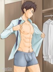 1boy 2019 abs boxers bulge closet_room dated doncha gay light_skin male male_only nipples original pubic_hair solo underwear yaoi
