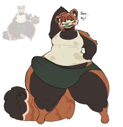 anthro big_ass big_balls big_penis bottom_heavy boxers brown_fur burping bursting dialogue english_text fluffy green_eyes huge_ass huge_cock huge_thighs hyper_penis long_tail male male_only musk oc original_character panic_(lopsalien) piercing ready_to_fuck red_fur red_panda shortstack solo_focus solo_male stained_clothes stretching text thick_thighs tshirt wide_hips wide_thighs