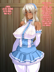 big_breasts bimbo breasts dark_skin elf enoshima_iki female_only gyaru hair_ornament kuro_gyaru maid maid_uniform mosaic_censoring muscle nakadashi red_eyes spanish_text text