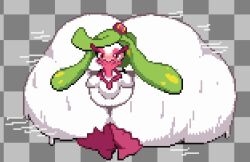 blush checkered_background female female_only flora_fauna gamefreak gen_7_pokemon gigantic_ass gigantic_butt gigantic_thighs gray_background green_hair grey_background hyper hyper_ass hyper_butt hyper_thighs literallyhornyk musk musk_clouds nintendo overweight overweight_female pink_eyes plant_hair plant_humanoid pokemon pokemon_(species) solo solo_female standing sweat sweating sweaty sweaty_ass tsareena white_body