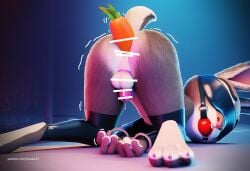 3d ai_generated ball_gag blindfold bondage chastity_cage furry futaais23 futanari gagged judy_hopps latex latex_armwear latex_legwear rabbit rabbit_ears zootopia