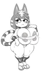 1girls 2019 3_toes :< animal_crossing ankha anthro areolae big_breasts blush breasts chubby clothed clothing egyptian eyelashes eyeshadow feet feline female female_only footwear furry hair hi_res huge_ass huge_breasts hyper hyper_ass hyper_breasts large_breasts looking_away makeup mammal mangneto monochrome nintendo noseless paws sandals shortstack simple_background sketch solo standing sweat tail thick_thighs toes video_games voluptuous wet white_background wide_hips