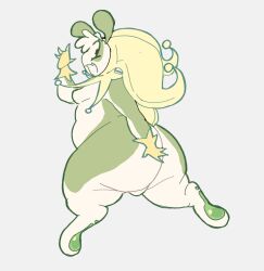 ali_(lopsalien) alien alien_humanoid antennae anthro ass big_ big_ass big_butt black_fur blush bottom_heavy butt_focus cream_fur curvy curvy_body curvy_figure curvy_male dialogue digital_media_(artwork) english_text fat_butt femboy gloves green_fur jester jester_hat looking_at_viewer lopsalien oc original_character shortstack smile snaggle_tooth solo