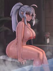 1girls ahoge areolae ass big_ass big_breasts blue_eyes breasts breasts breasts buttler curvy curvy_body curvy_figure female female_focus female_only frostwallart geega grey_hair hair_ornament heterochromia hot_springs large_areolae large_breasts legs looking_at_viewer nipples nude oerba_yun_fang onsen pig pointy_ears ponytail red_eyes seductive_look sweat thick_thighs thighs virtual_youtuber vshojo vtuber water water_drop wet wet_body